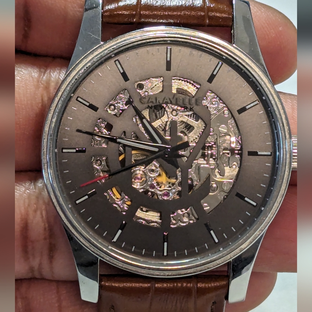 Caravelle Grey/Leather Automatic Watch